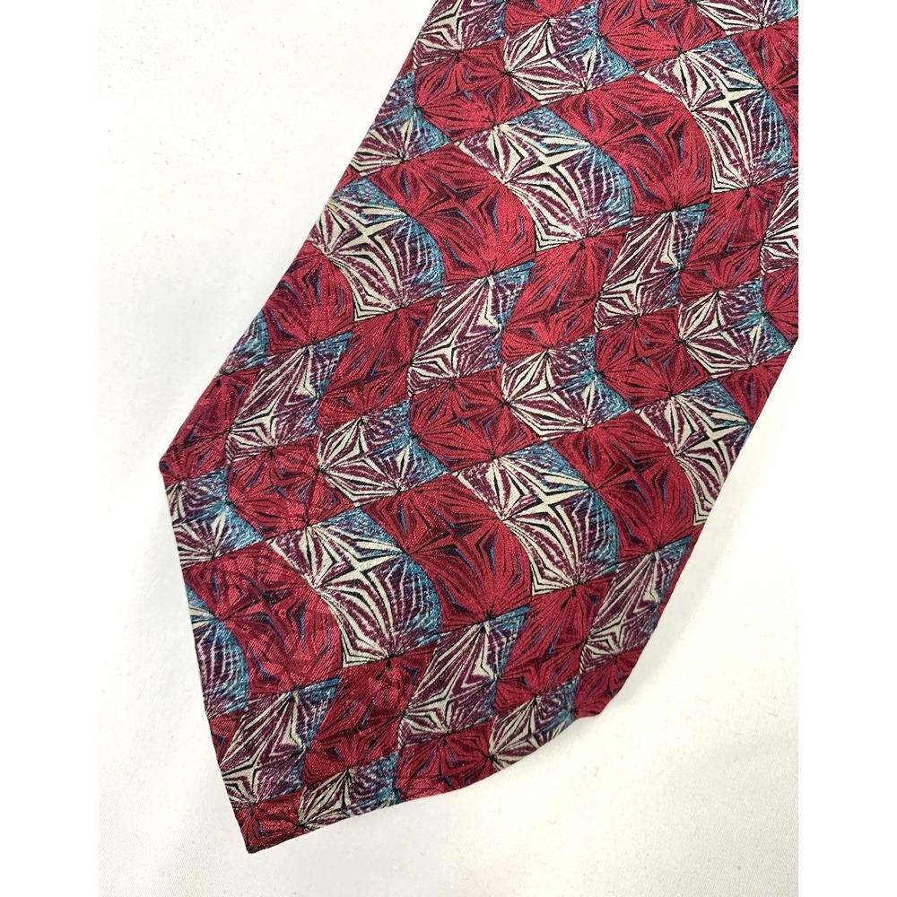 Christian Dior Monsieur Tie Mens Red 100% Silk Geometric Wide 90s -3 7/8 x 59"